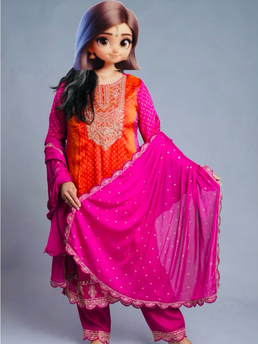 Elegant, luxurious, brand newVibrant Orange & Pink Embroidered Women’s Kurta Set